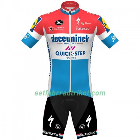 Fahrradbekleidung Radtrikot Kurzarm + Trägershorts 2020 Quick-Step Floors Luxemburgische Meister N001